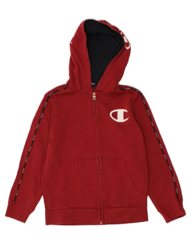 CHAMPION Girls Graphic Zip Hoodie Sweater 9-10 Years Medium Burgundy