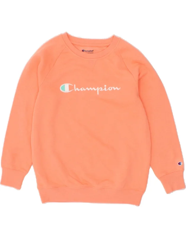 CHAMPION Girls Sweatshirt Jumper 14-15 Years XL  Orange Cotton