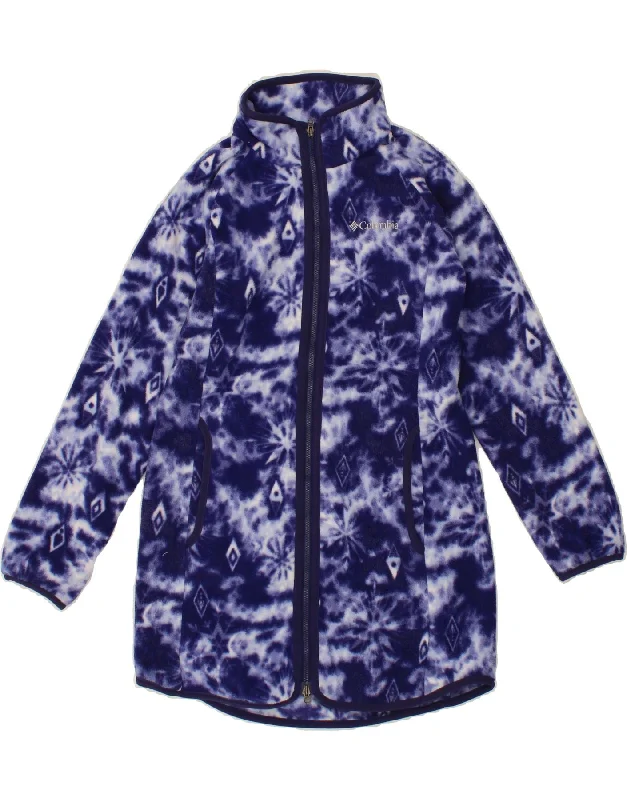 COLUMBIA Girls Disney Fleece Jacket 10-11 Years Medium Navy Blue Tie Dye