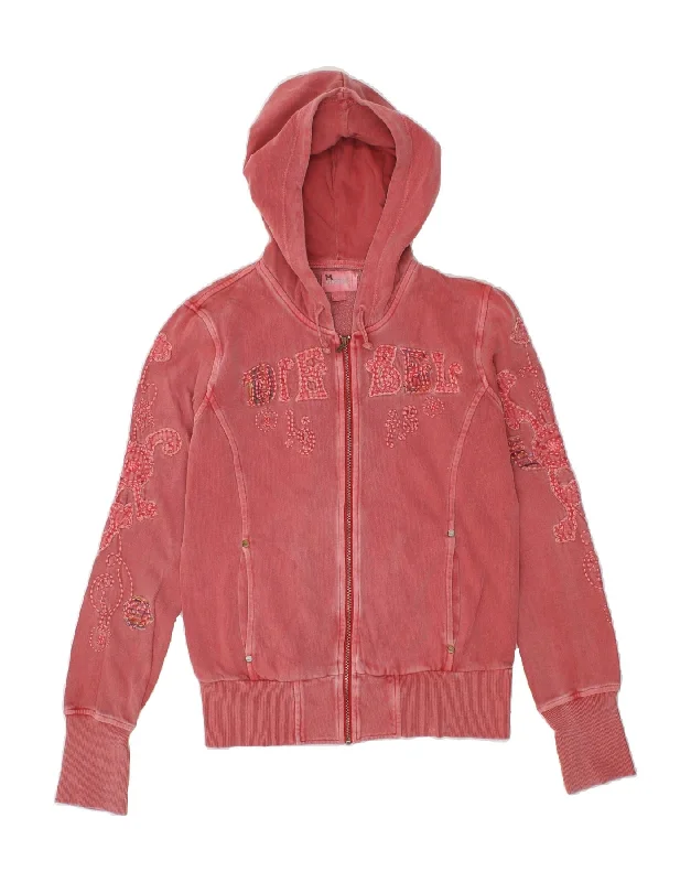 DIESEL Girls Zip Hoodie Sweater 12-13 Years 2XL Pink