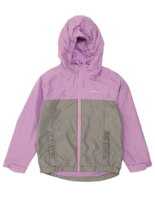 EDDIE BAUER Girls Hooded Rain Jacket 7-8 Years Small Grey Colourblock