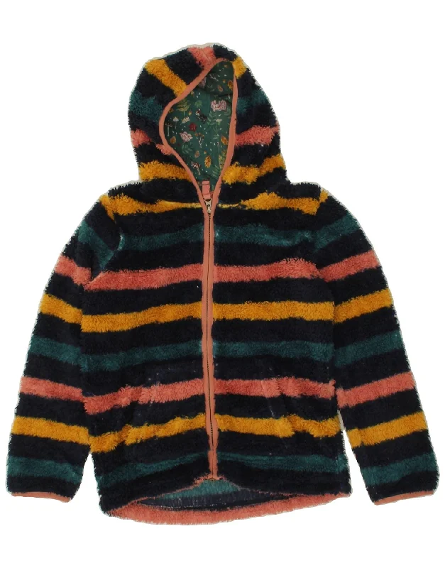 FAT FACE Girls Hooded Fleece Jacket 9-10 Years Multicoloured Striped