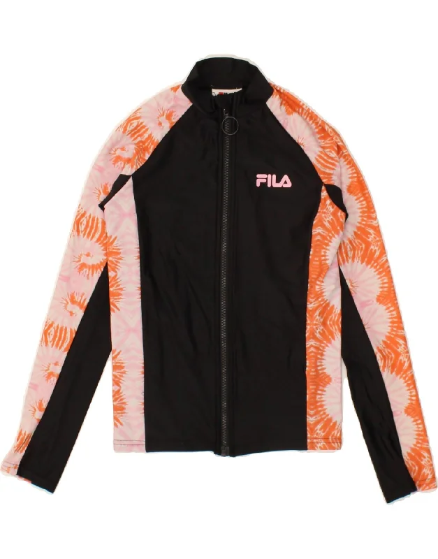 FILA Girls Tracksuit Top Jacket 9-10 Years Black Colourblock