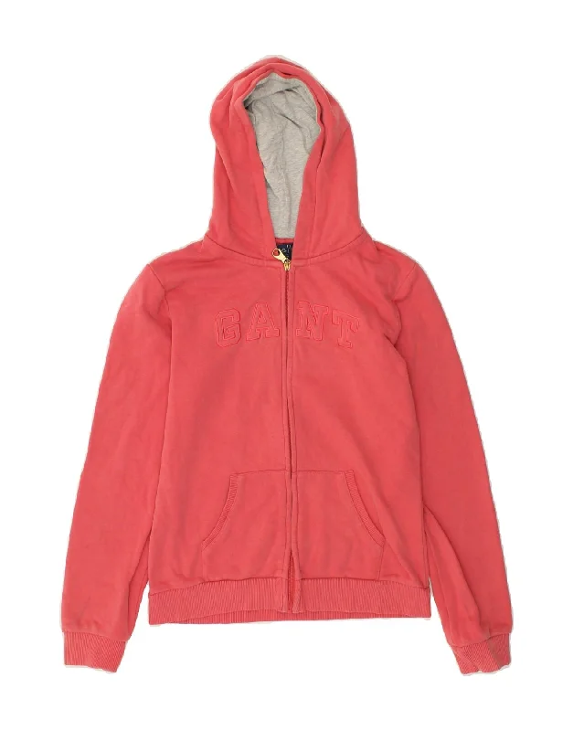 GANT Girls Graphic Zip Hoodie Sweater 14-15 Years Pink Cotton