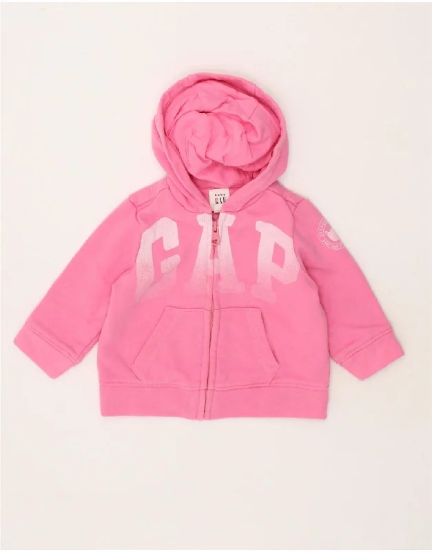 GAP Baby Girls Graphic Zip Hoodie Sweater 3-6 Months Pink Cotton