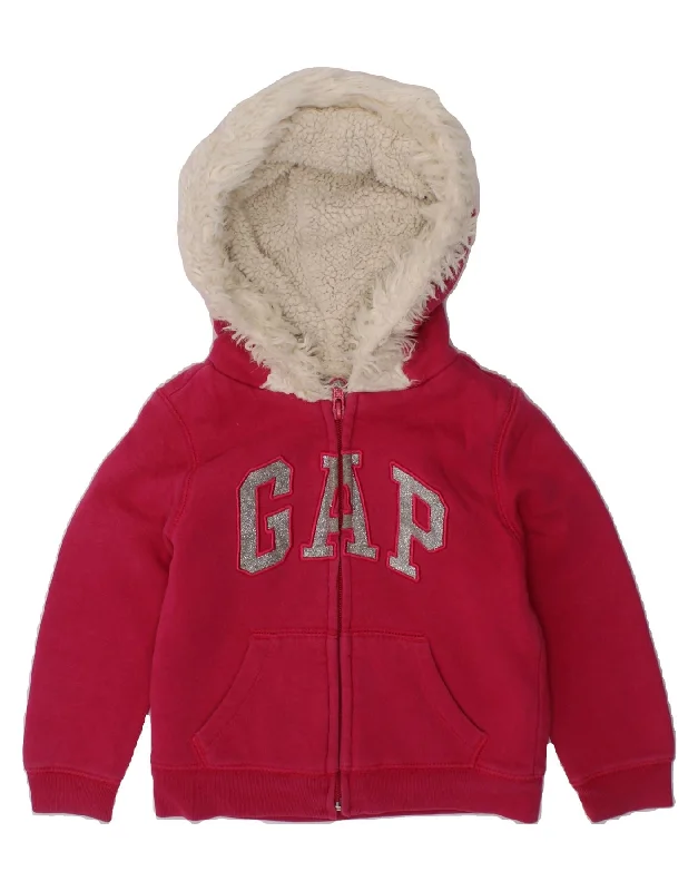 GAP Girls Graphic Zip Hoodie Sweater 2-3 Years Pink Cotton