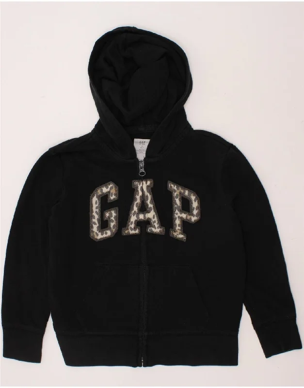 GAP Girls Graphic Zip Hoodie Sweater 6-7 Years Small Black Cotton