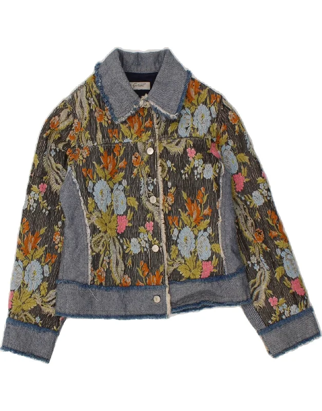 GATTINONI Girls Denim Jacket 7-8 Years Blue Floral Cotton