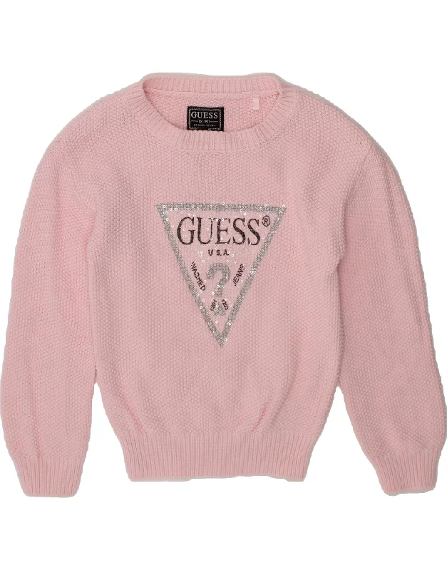 GUESS Girls Graphic Boat Neck Jumper Sweater 3-4 Years Pink