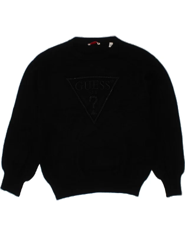 GUESS Girls Graphic Boat Neck Jumper Sweater 9-10 Years Black Viscose