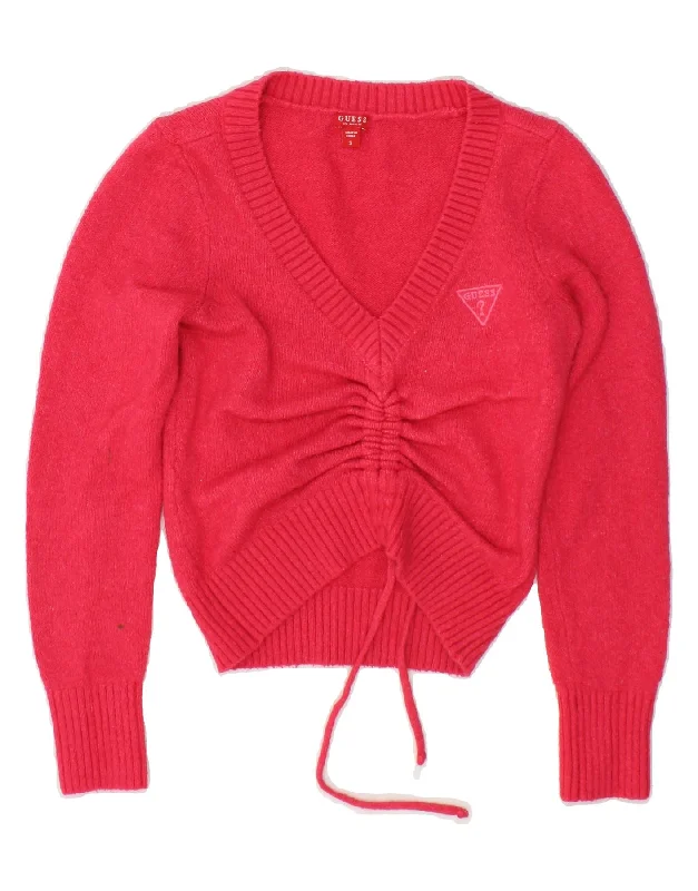 GUESS Girls V-Neck Jumper Sweater 9-10 Years Small Pink