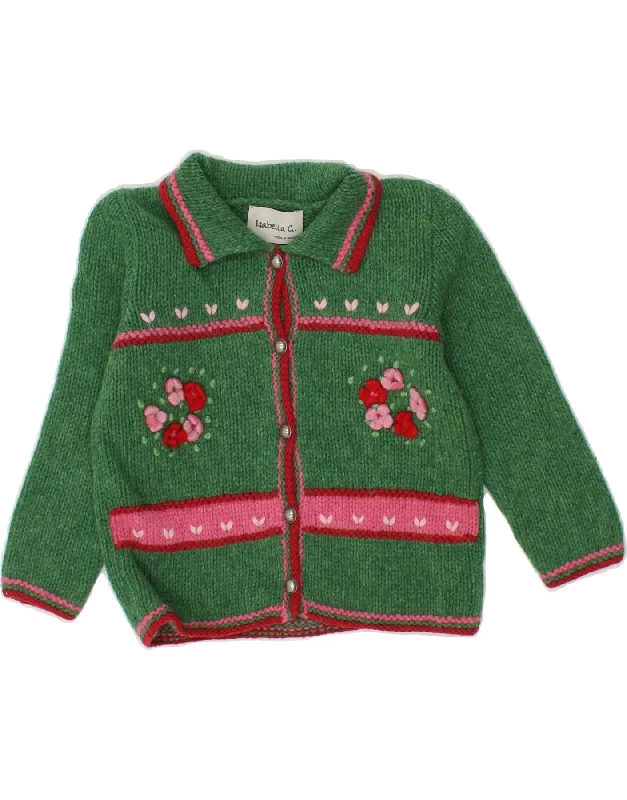 ISABELLA G Girls Graphic Cardigan Sweater 3-4 Years Green Floral New Wool