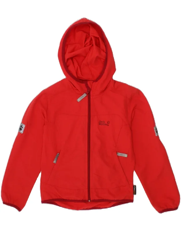 JACK WOLFSKIN Girls Hooded Rain Jacket 7-8 Years Red Polyester