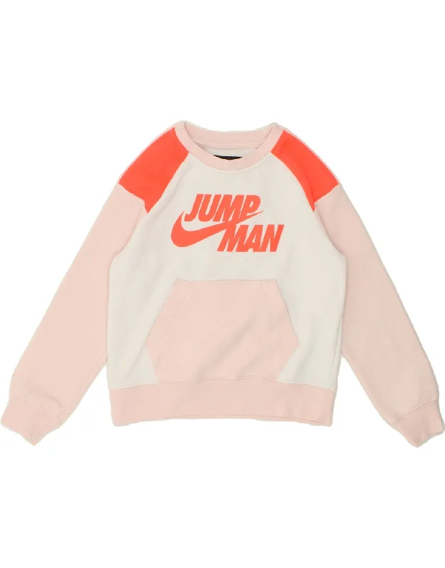 JORDAN Girls Graphic Sweatshirt Jumper 10-11 Years Medium Pink Colourblock