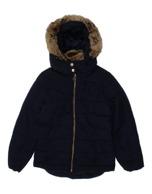 JOULES Girls Hooded Padded Jacket 10-11 Years Navy Blue Polyester