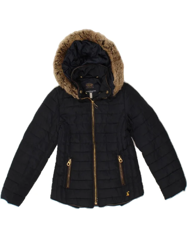 JOULES Girls Hooded Padded Jacket 7-8 Years Navy Blue Polyester