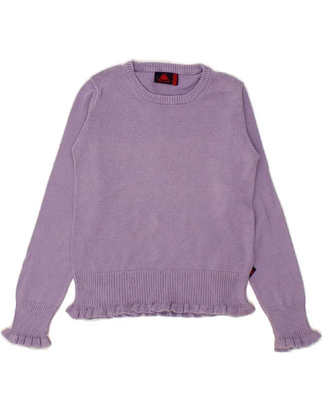 KAPPA Girls Boat Neck Jumper Sweater 7-8 Years Medium Purple Cotton