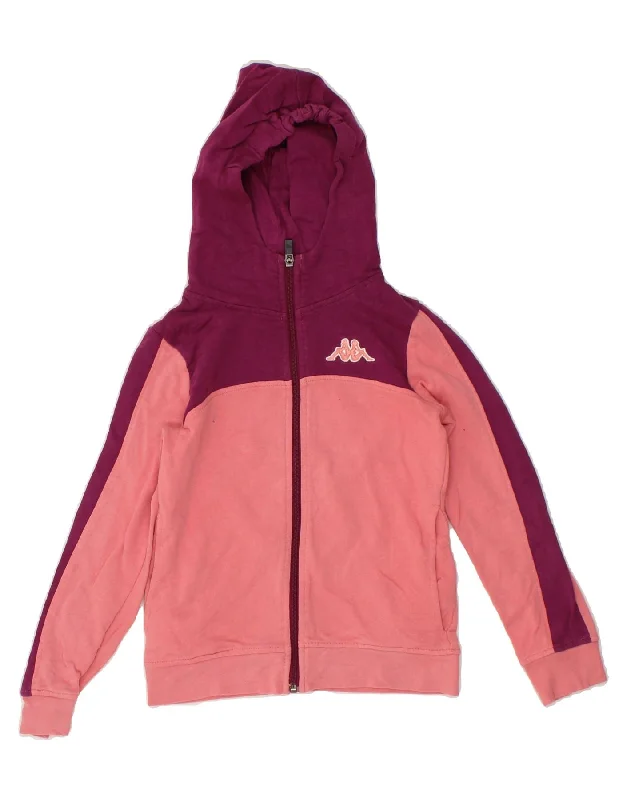 KAPPA Girls Zip Hoodie Sweater 9-10 Years Pink Colourblock Cotton