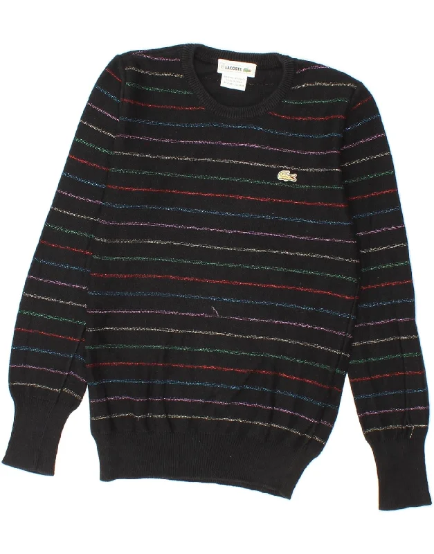 LACOSTE Girls Crew Neck Jumper Sweater 11-12 Years Black Striped Cotton