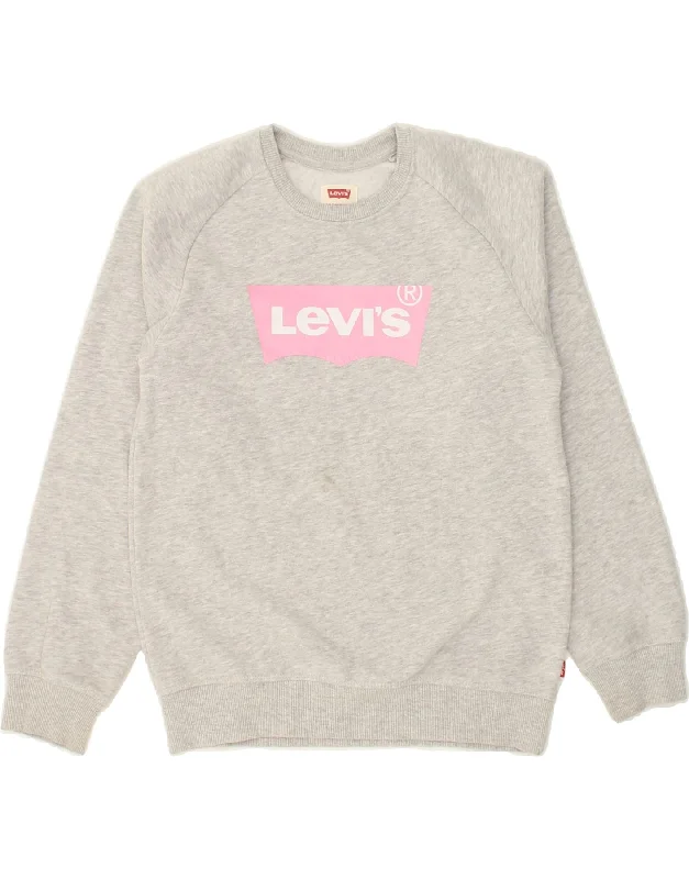 LEVI'S Girls Graphic Sweatshirt Jumper 10-11 Years XL Grey Cotton