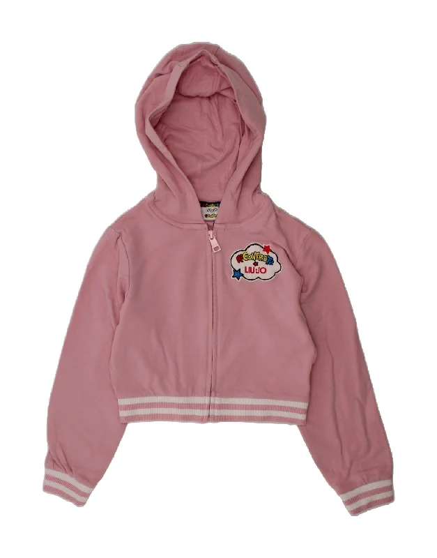 LIU JO Girls Me Contro Te Graphic Crop Zip Hoodie Sweater 7-8 Years Pink