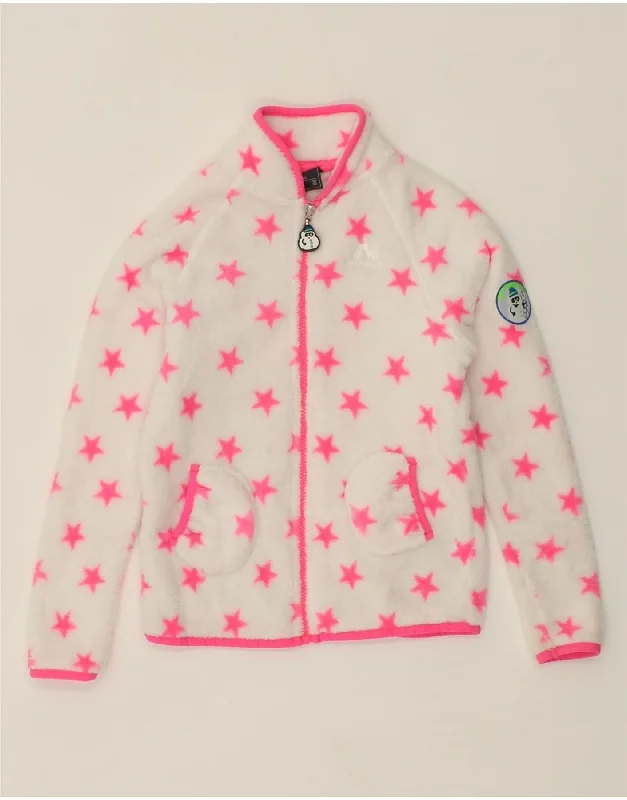 MC KINLEY Girls Abstract Pattern Fleece Jacket 7-8 Years White Polyester