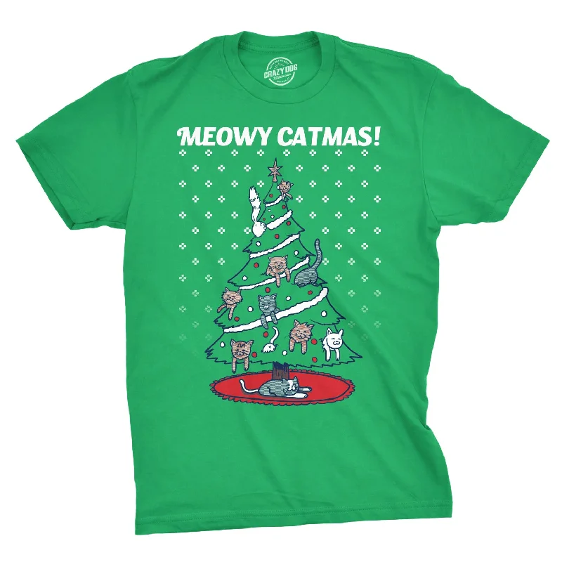 Meowy Christmas Cat Tree Ugly Christmas Sweater Men's T Shirt