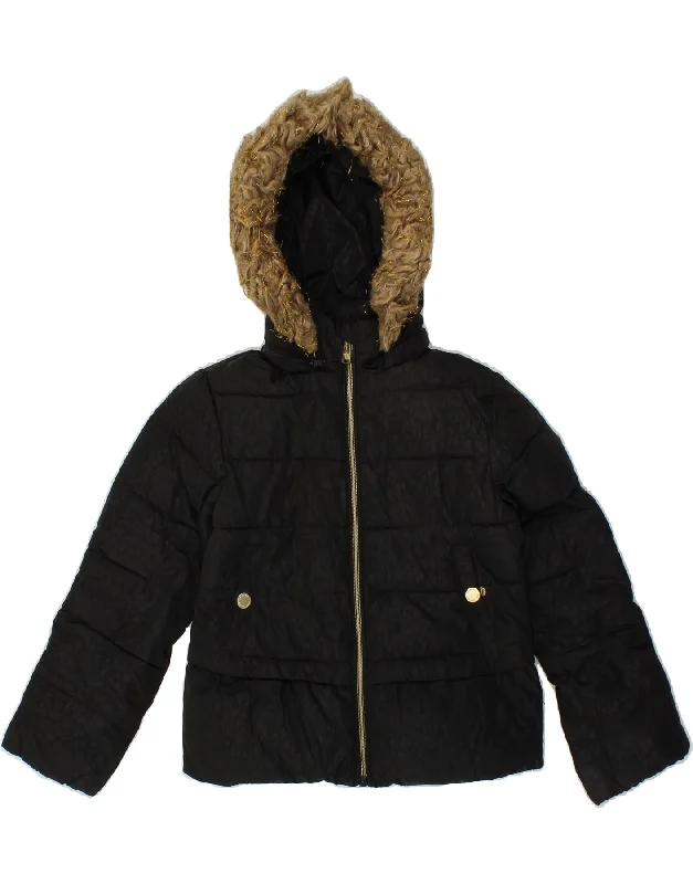 MICHAEL KORS Girls Hooded Padded Jacket 5-6 Years Black Polyester