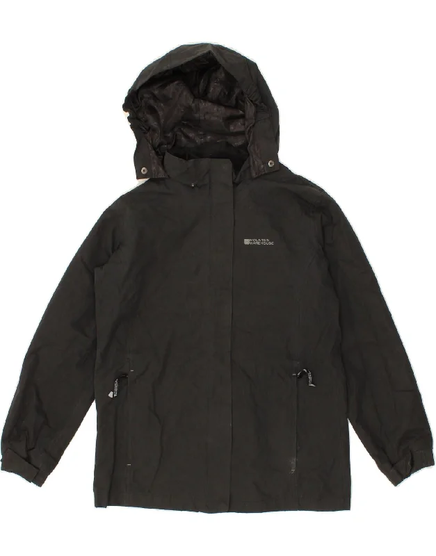 MOUNTAIN WAREHOUSE Girls Hooded Rain Jacket 12-13 Years Black Polyester