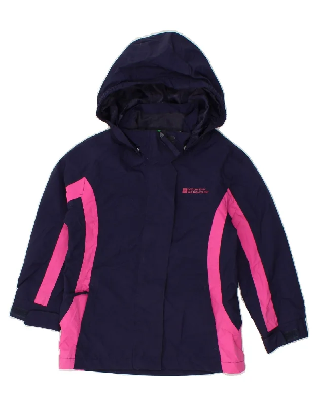 MOUNTAIN WAREHOUSE Girls Hooded Rain Jacket 3-4 Years Navy Blue