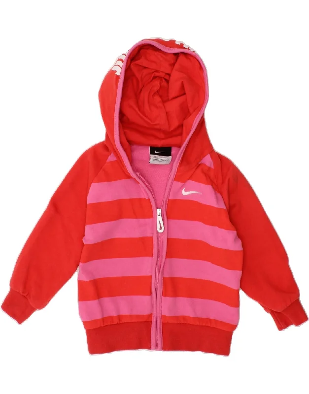 NIKE Baby Girls Graphic Zip Hoodie Sweater 6-9 Months Red Striped Cotton