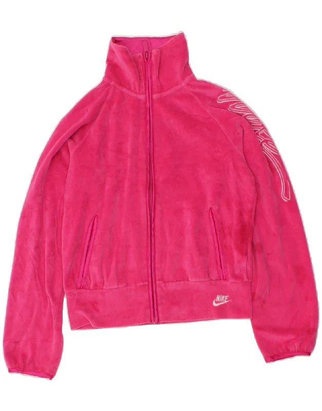 NIKE Girls Graphic Tracksuit Top Jacket 10-11 Years Medium Pink Cotton