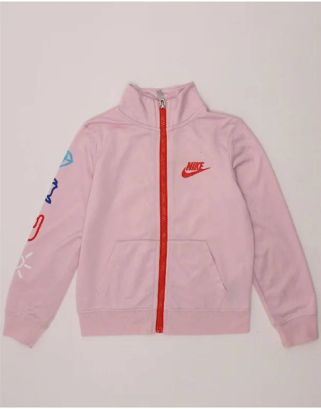 NIKE Girls Graphic Tracksuit Top Jacket 5-6 Years Medium Pink Polyester