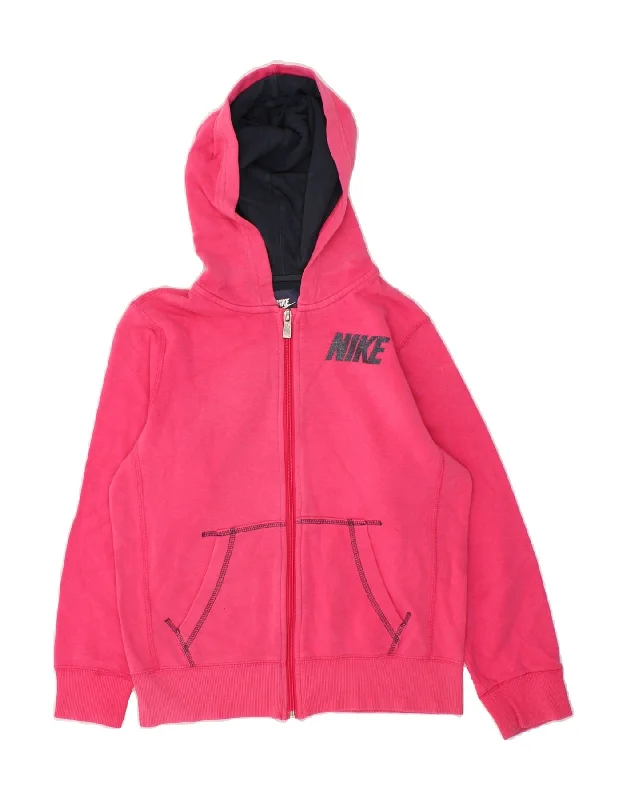 NIKE Girls Graphic Zip Hoodie Sweater 12-13 Years Large  Pink Cotton