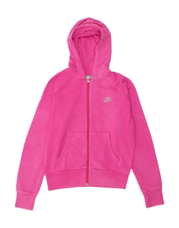 NIKE Girls Graphic Zip Hoodie Sweater 12-13 Years Large Pink Cotton