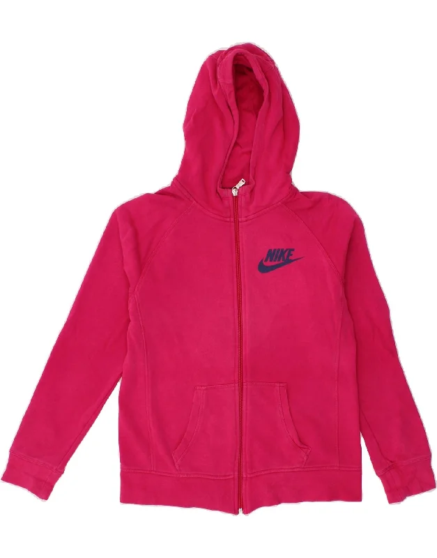 NIKE Girls Graphic Zip Hoodie Sweater 13-14 Years XL Pink Cotton