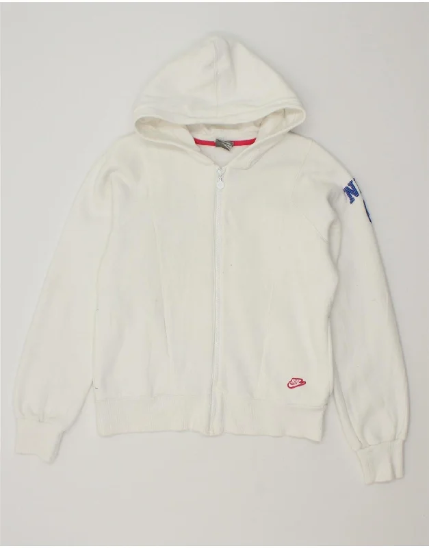 NIKE Girls Graphic Zip Hoodie Sweater 13-14 Years XL White Cotton