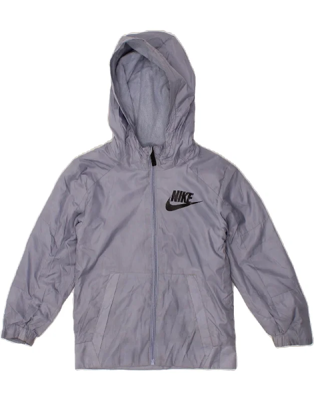 NIKE Girls Hooded Windbreaker Jacket 5-6 Years Medium Blue Polyester