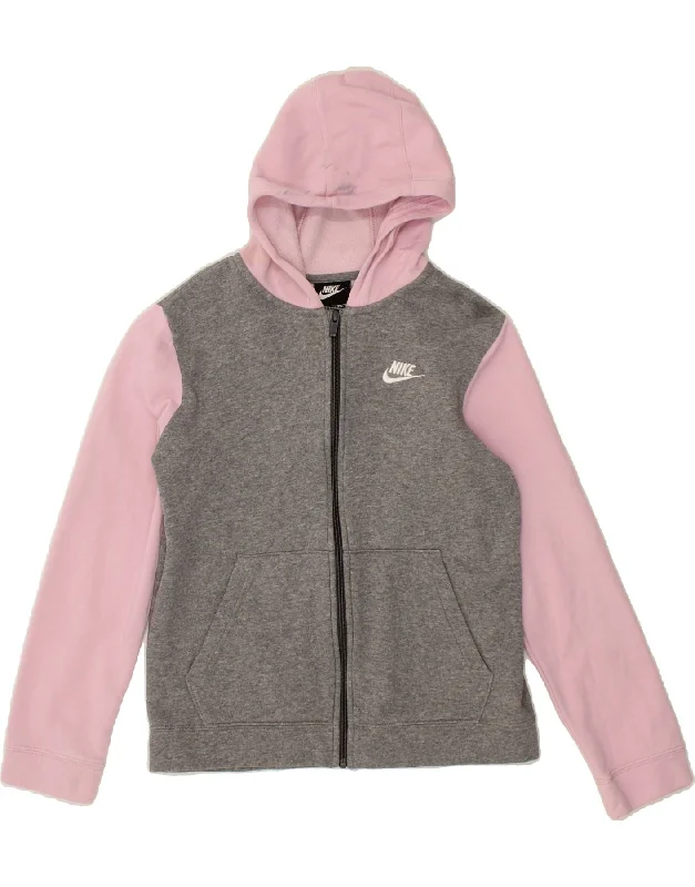 NIKE Girls Standard Fit Zip Hoodie Sweater 12-13 Years Large  Grey