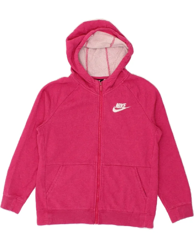 NIKE Girls Standard Fit Zip Hoodie Sweater 13-14 Years XL Pink Cotton