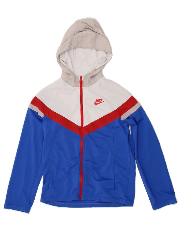 NIKE Girls Zip Hoodie Sweater 12-13 Years Large  Blue Colourblock