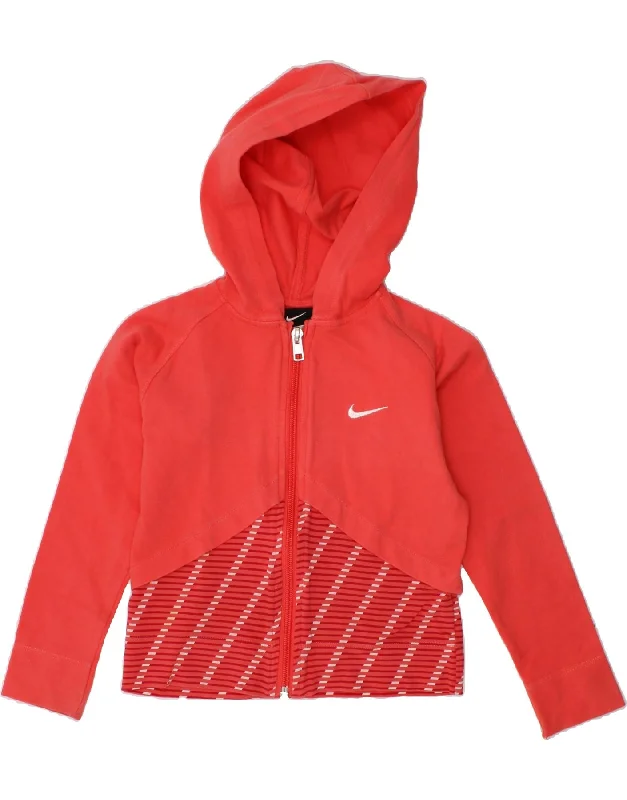 NIKE Girls Zip Hoodie Sweater 3-4 Years XS Pink Striped Cotton