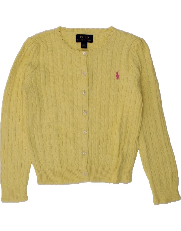 POLO RALPH LAUREN Girls Cardigan Sweater 5-6 Years Yellow Cotton