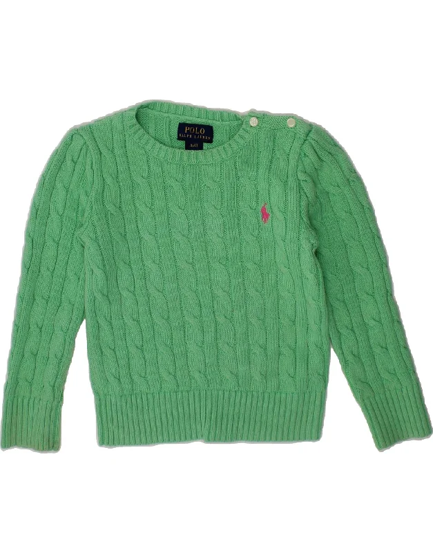 POLO RALPH LAUREN Girls Crew Neck Jumper Sweater 3-4 Years Green Cotton