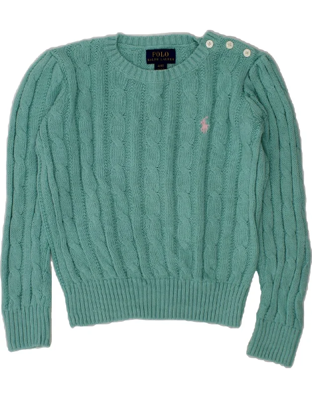 POLO RALPH LAUREN Girls Crew Neck Jumper Sweater 3-4 Years Turquoise