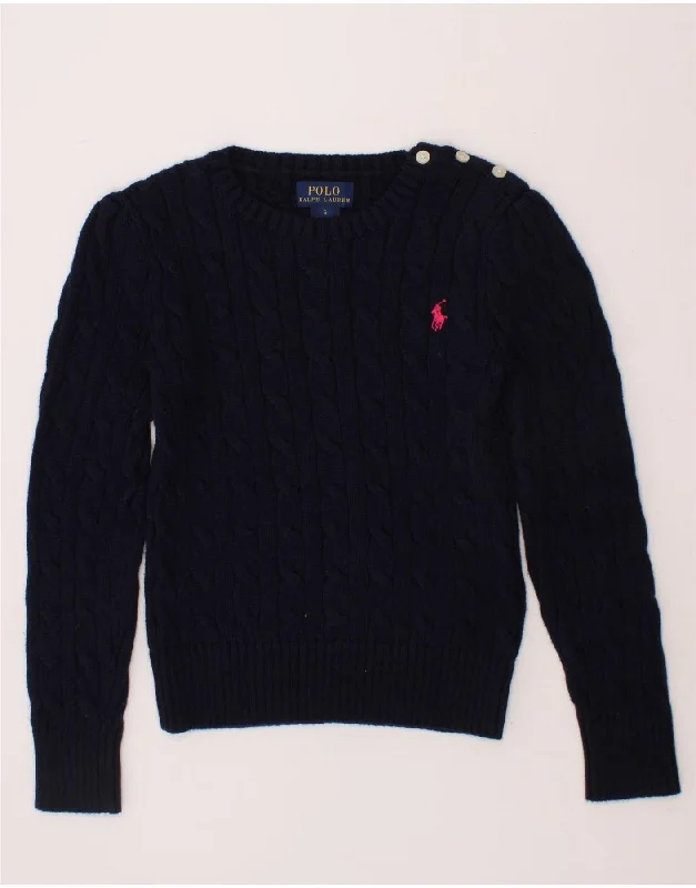 POLO RALPH LAUREN Girls Crew Neck Jumper Sweater 5-6 Years Navy Blue