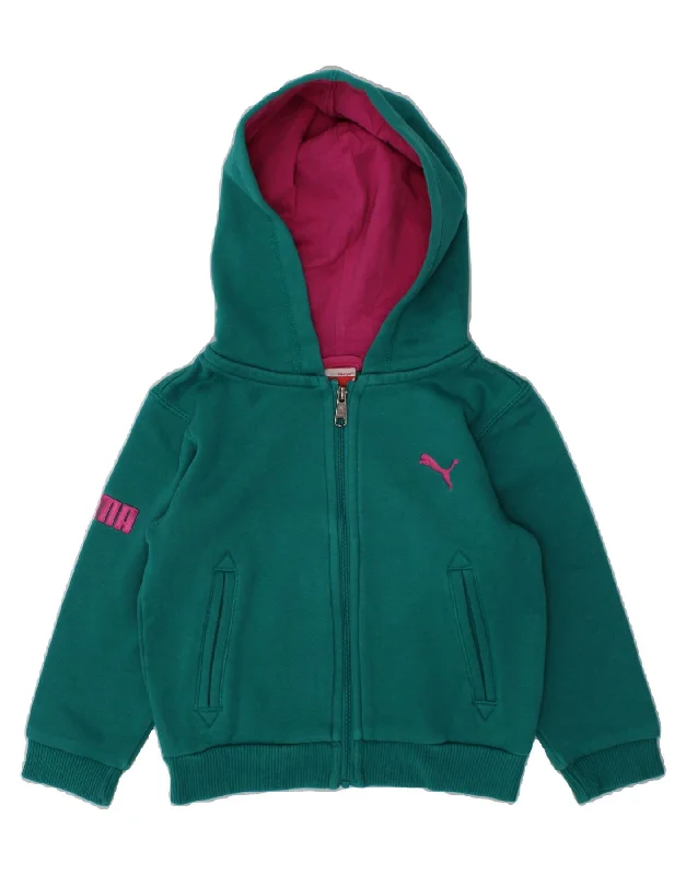 PUMA Baby Girls Graphic Zip Hoodie Sweater 12-18 Months Green Cotton