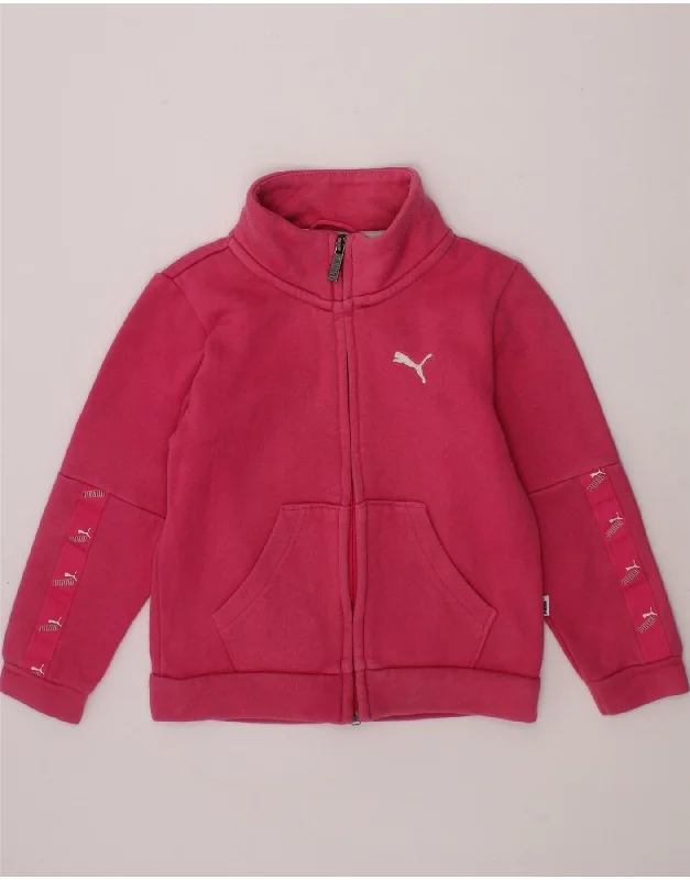 PUMA Girls Graphic Tracksuit Top Jacket 5-6 Years Pink Cotton