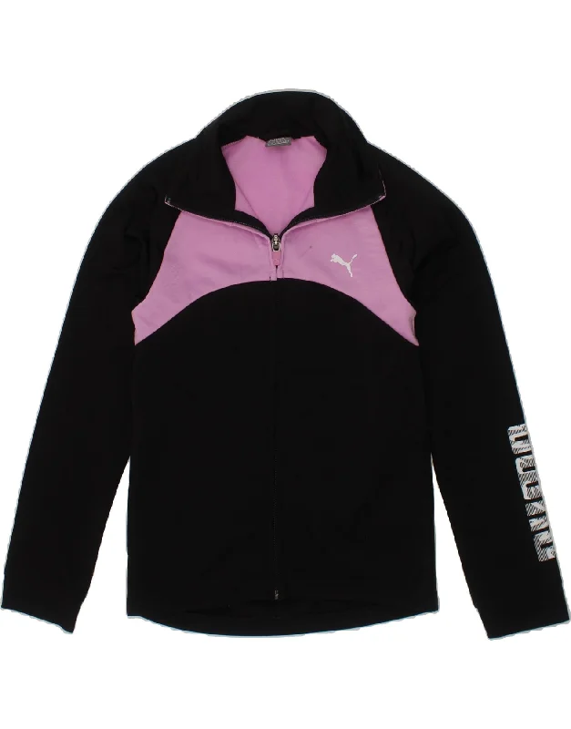 PUMA Girls Graphic Tracksuit Top Jacket 9-10 Years Medium  Black