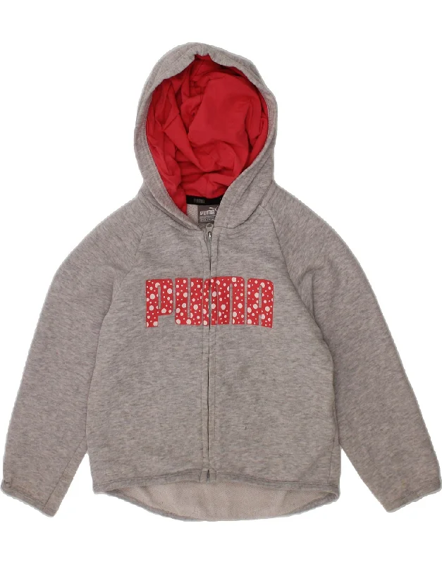 PUMA Girls Graphic Zip Hoodie Sweater 3-4 Years Grey